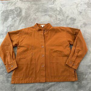Eileen Fisher 100% Organic Cotton Orange Jacket XXS Collarless Chore Coat